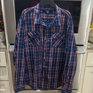 Carbon Men's Blue and Red Plaid Button Down Shirt